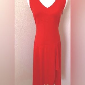 Red Dress Sleeveless V neck Dress Ralph Lauren Party Dress knee length
